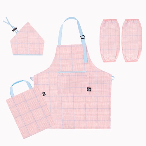 로이도이 체크 앞치마세트 - 핑크 (M~XL)